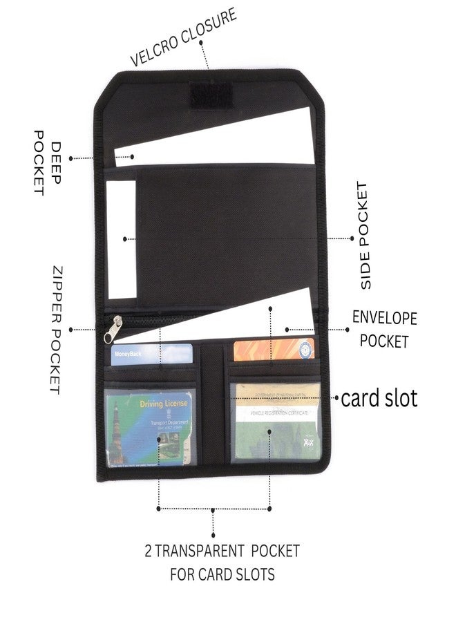 Asraw Car Documents Holder Organizer | Vehicle Documents Paper Storage Wallet for Driving Licence, RC Book, PUC, Insurance for Cars, Two Wheeler, Auto and Truck (Black) - Image 2